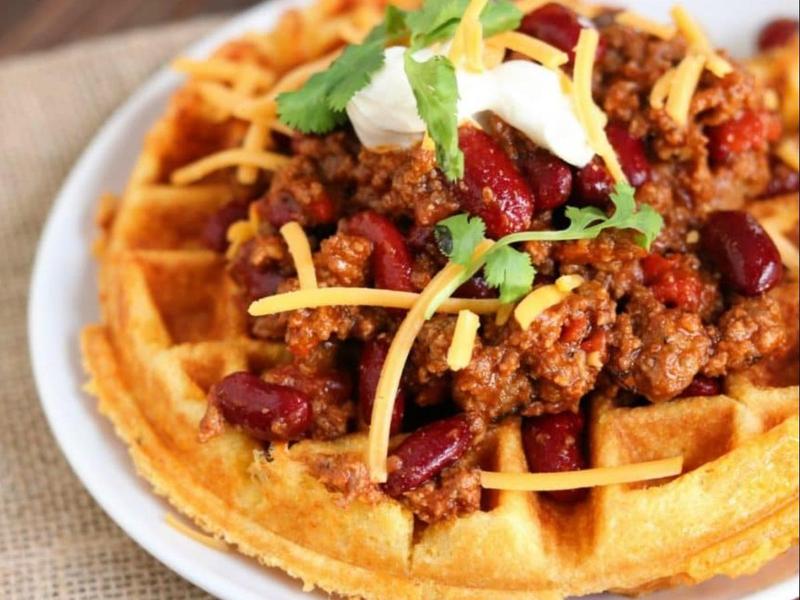 Crispy Cheddar Cornbread Waffles