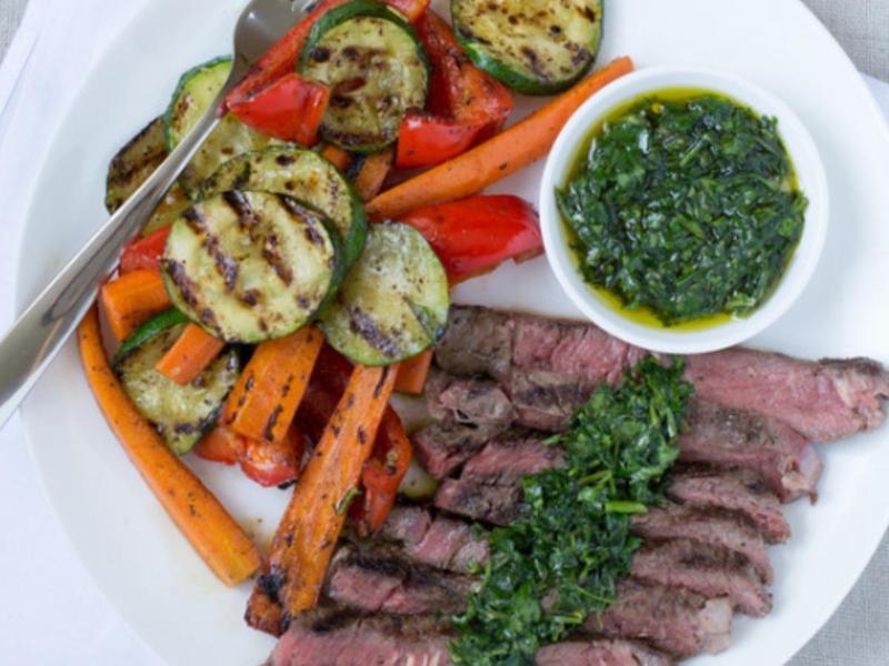 Grilled Steak & Vegetables with Chimichurri Sauce