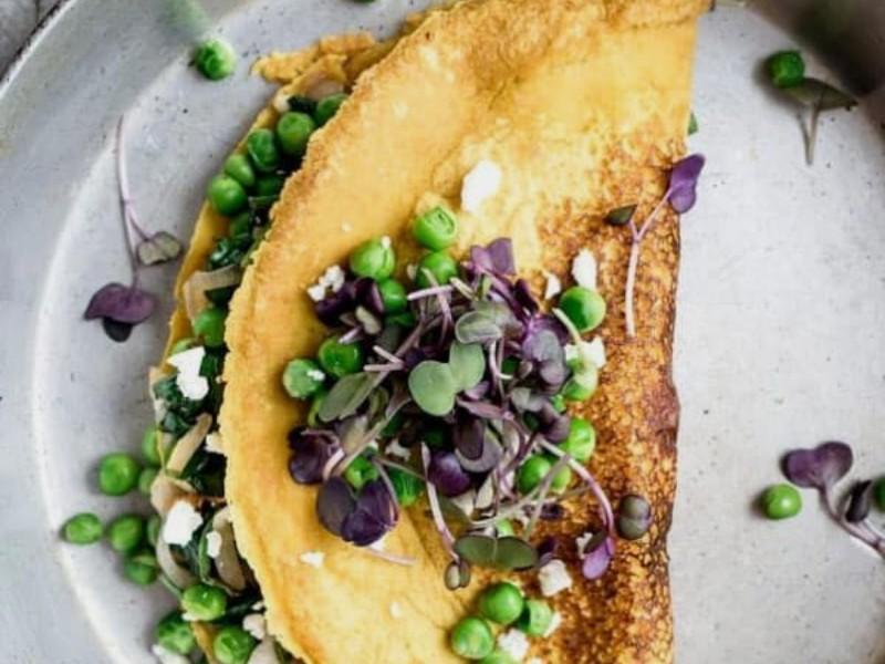 Chickpea Omelette with Spinach and Spring Peas