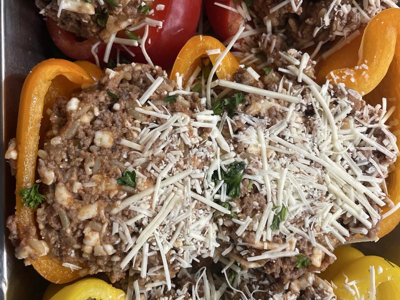 Stuffed Bell Peppers with Ground Beef & Rice