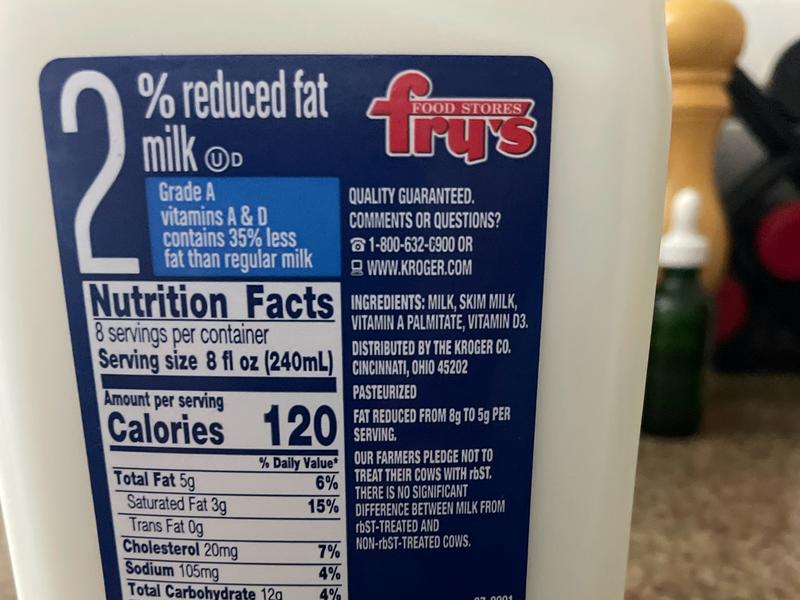 2% Reduced Fat Milk