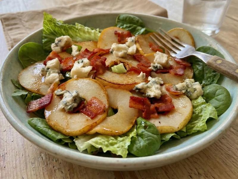 Warm Cheese, Bacon, and Pear Salad
