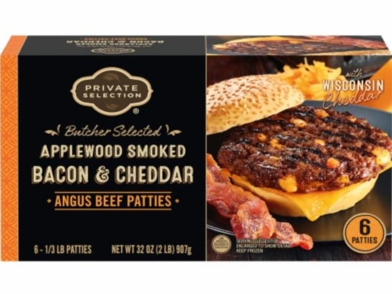 Beef Patties, Angus, With Cheese & Bacon