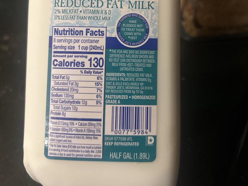 2% Milkfat Reduced Fat Milk