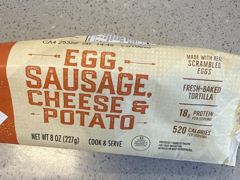 Breakfast Burrito, Egg Sausage Cheese & Potato
