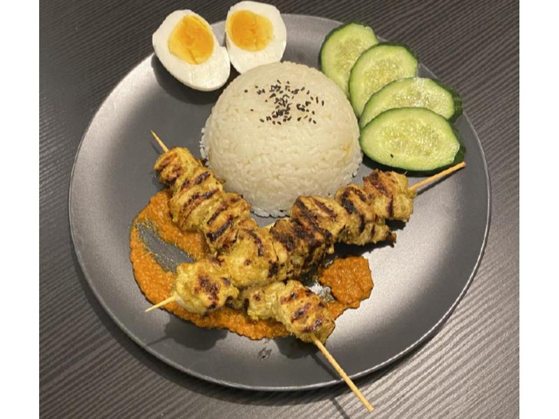 Malaysian Chicken Satay and Nasi Lemak