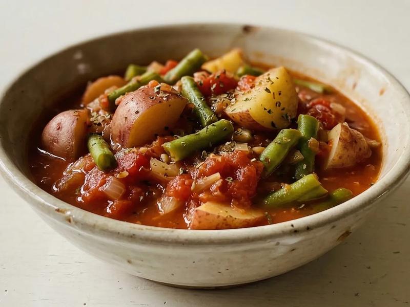 Stewed Potatoes and Green Beans with Tomatoes