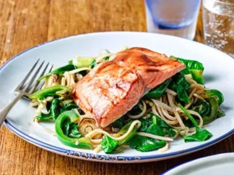Miso salmon with ginger noodles