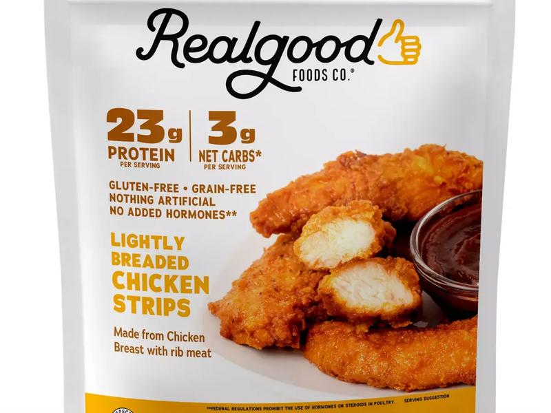 Lightly breaded chicken strips