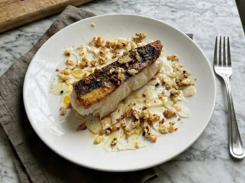 Seared Bass with Cauliflower Duo
