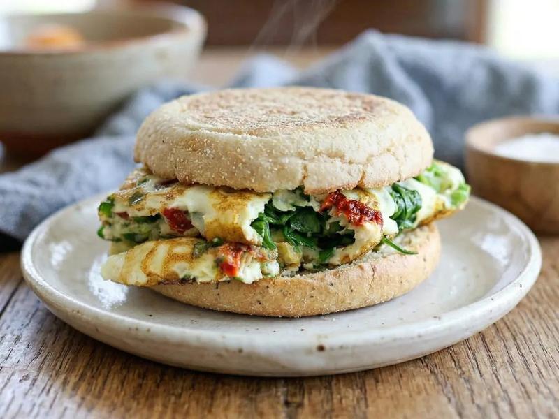 Spinach, Jalapeno, and Sun-dried Tomato Egg White Sandwich