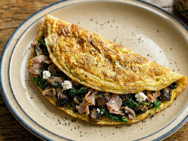 Turkey, Goat Cheese, and Spinach Omelet