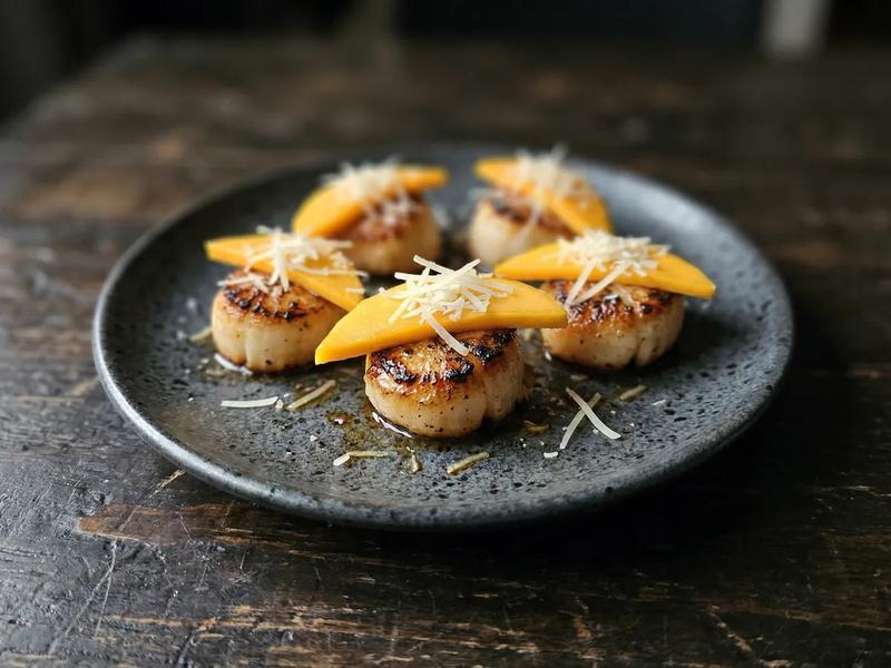 Scallops Carpaccio With Mango and Parmesan