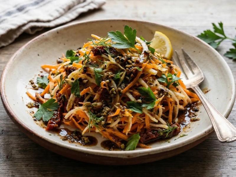 Fennel and Carrot Slaw with Olive Dressing