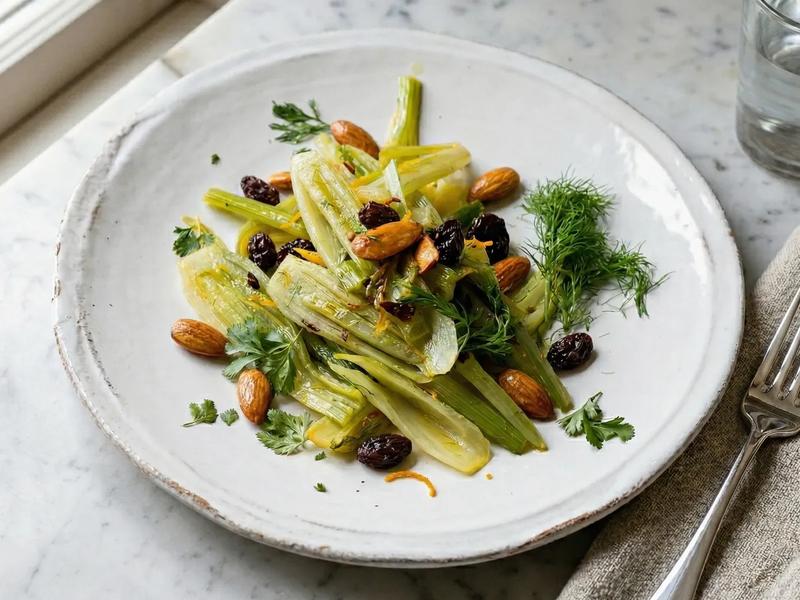 Sauteed Fennel with Almonds, Raisins, and Saffron