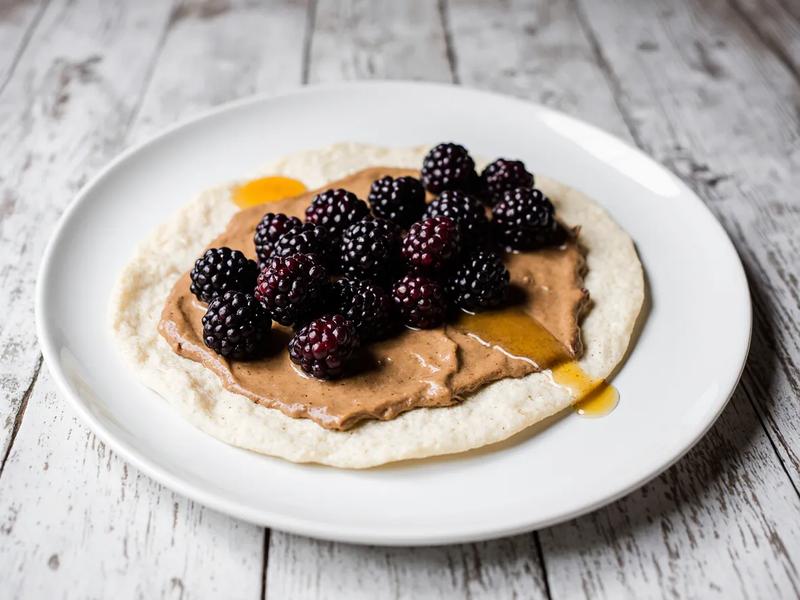 Flour Tortilla with Peanut Butter, Blackberries, and Honey