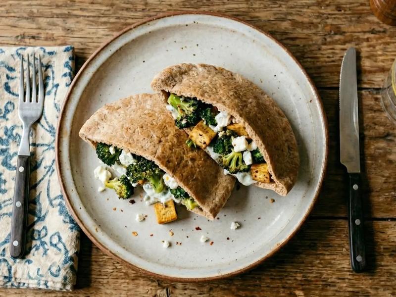 Broccoli Tofu and Feta Pitas