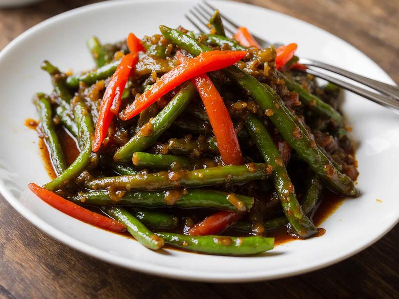 Stir-Fried Green Beans with Red Bell Pepper and Ginger