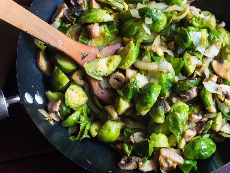 Sautéed Brussels Sprouts and Mushrooms with Rosemary
