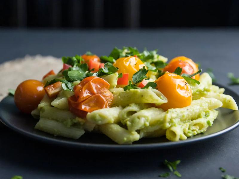 Avocado Pasta with Cherry Tomatoes and Cilantro