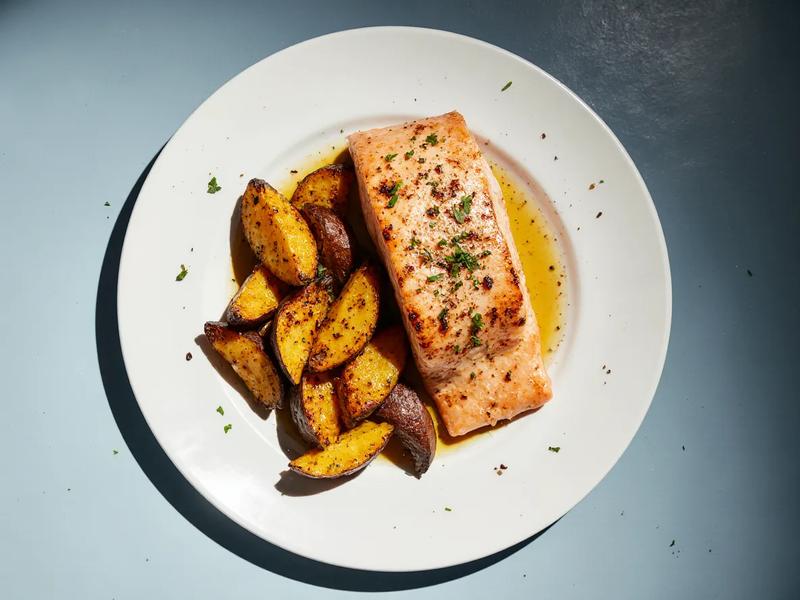 Pan-Seared Salmon with Roasted Sweet Potatoes