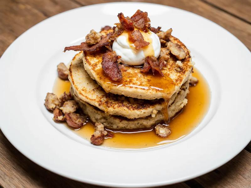 Chestnut Pancakes with Bacon and Creme Fraiche