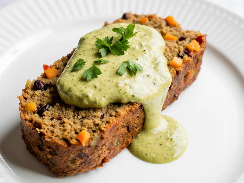 Vegan Bean Loaf with Avocado Verde Sauce
