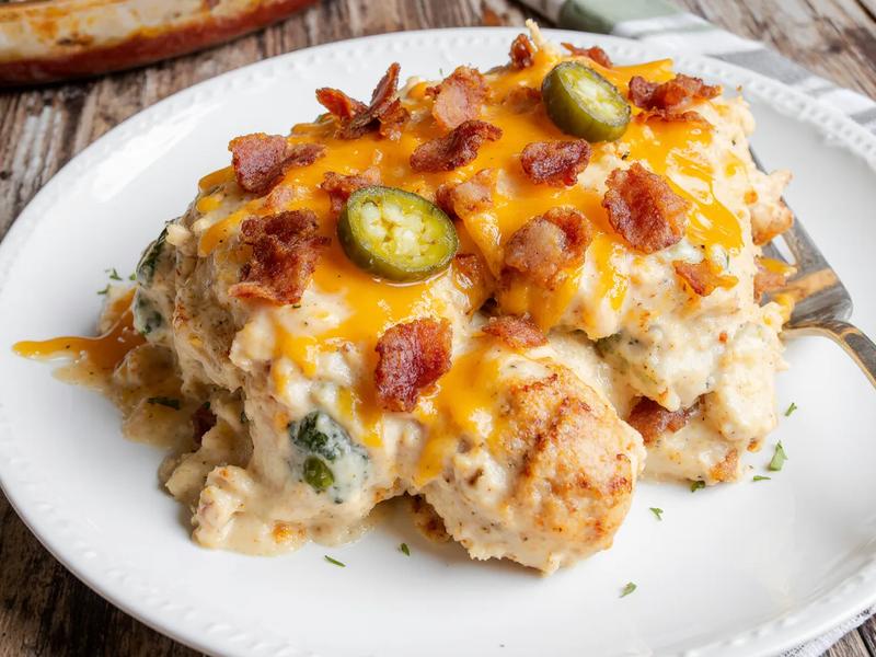Buffalo Chicken Jalapeno Popper Casserole