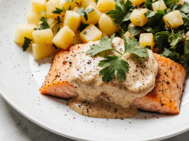 Salmon with Pineapple Salsa and Spicy Chile Sauce