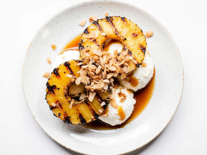 Coconut Rum Grilled Pineapple with Ice Cream