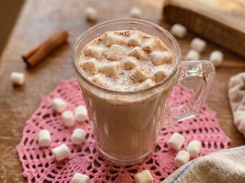 Warmed Cinnamon and Nutmeg Milk with Marshmallows