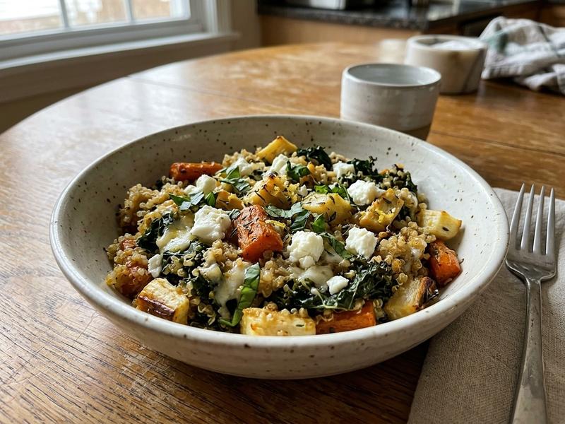 Root Veggie-Baked Quinoa with Kale & Goat Cheese