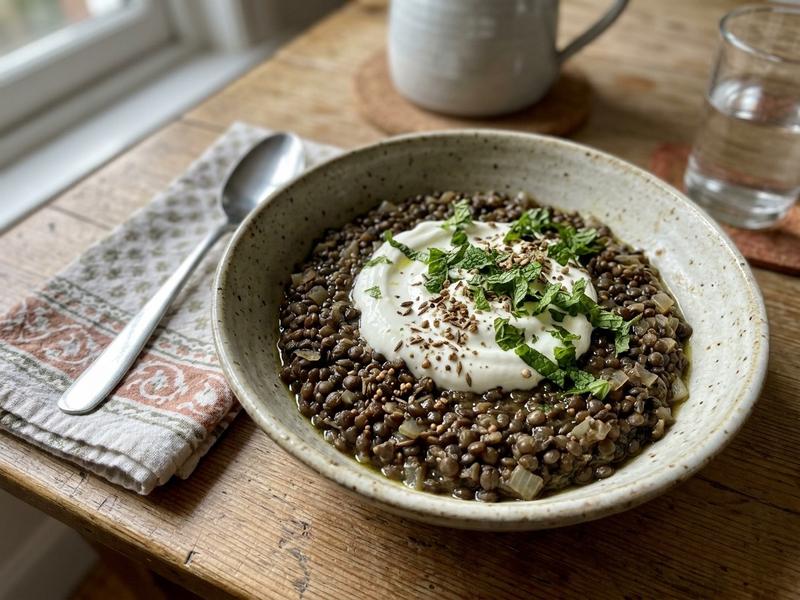Spiced Black Lentils with Yogurt and Mint