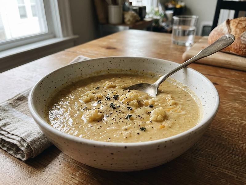Roasted Cauliflower and Aged Cheddar Soup