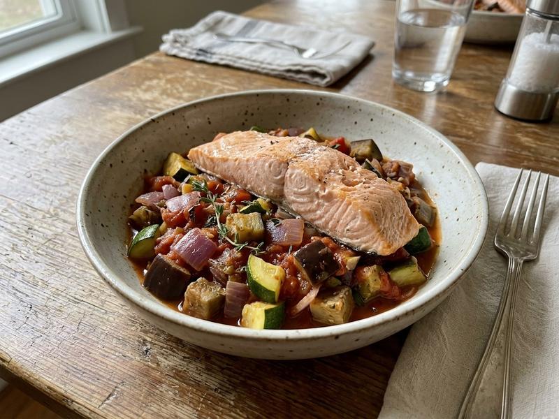 Quick Poached Salmon with Ratatouille