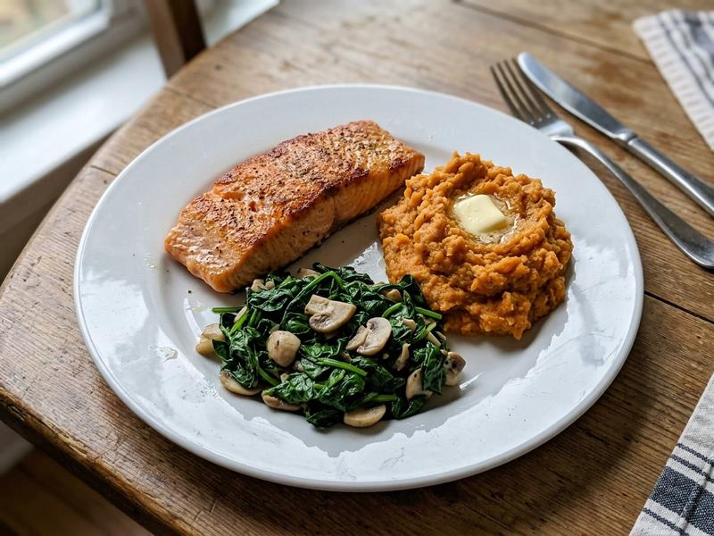 Salmon with Spinach and Sweet Potato Mash