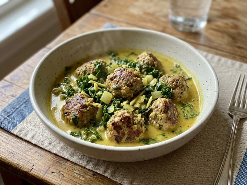 Yellow Curry Meatballs and Kale