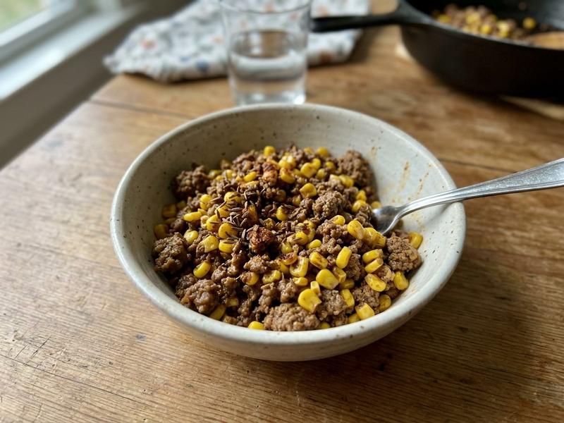 Taco-Seasoned Beef and Corn Skillet