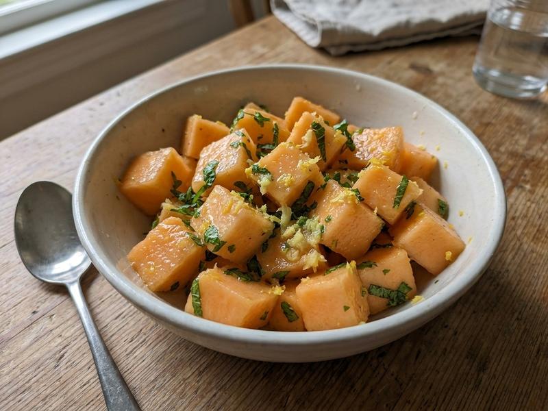 Cantaloupe Salad with Lime, Mint, and Ginger