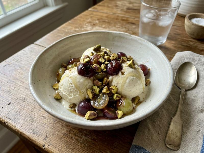 Ice Cream with Roasted Grapes and Walnut Oil