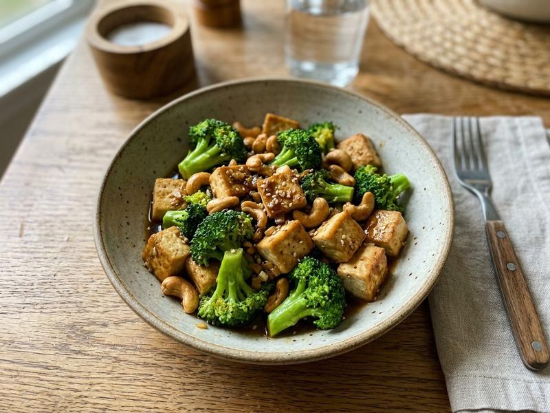 Stir-Fried Tofu with Broccoli and Cashews