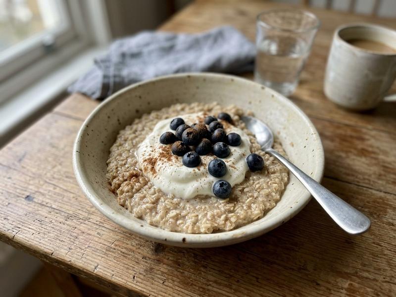 Cinnamon Porridge with Blueberries and Greek Yogurt