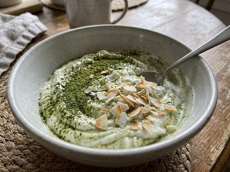 Yogurt with Matcha & Toasted Coconut