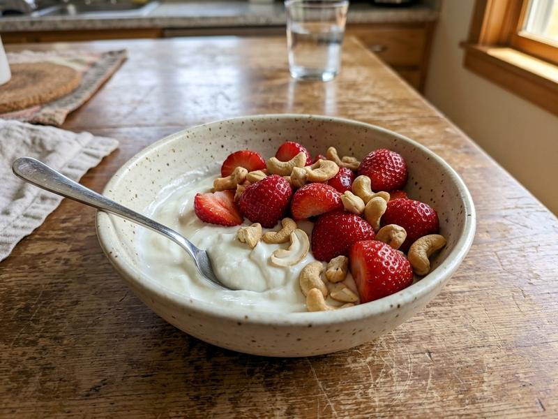 Yogurt with Strawberries and Cashews