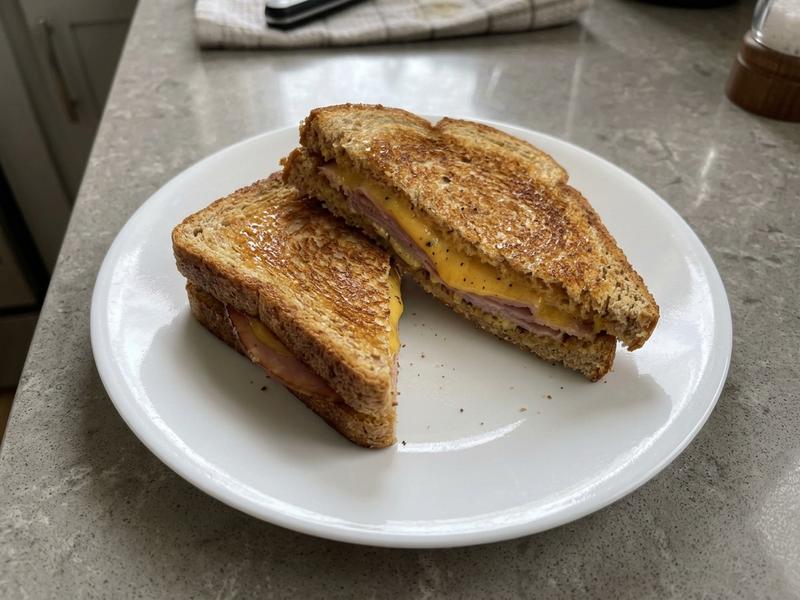 Pan-toasted Mustard, Ham, and Cheese Sandwich