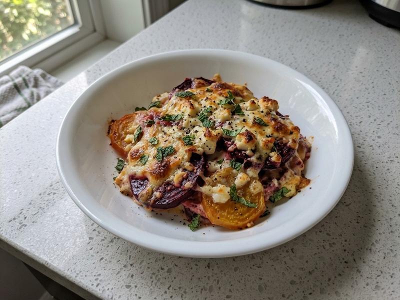 Roasted Beet and Feta Gratin with Fresh Mint