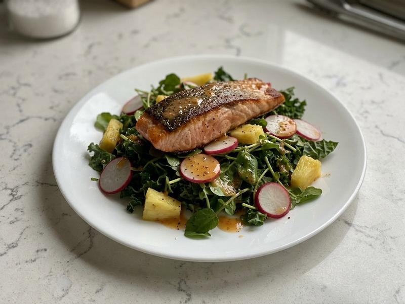Seared Salmon with Watercress and Warm Orange Dressing
