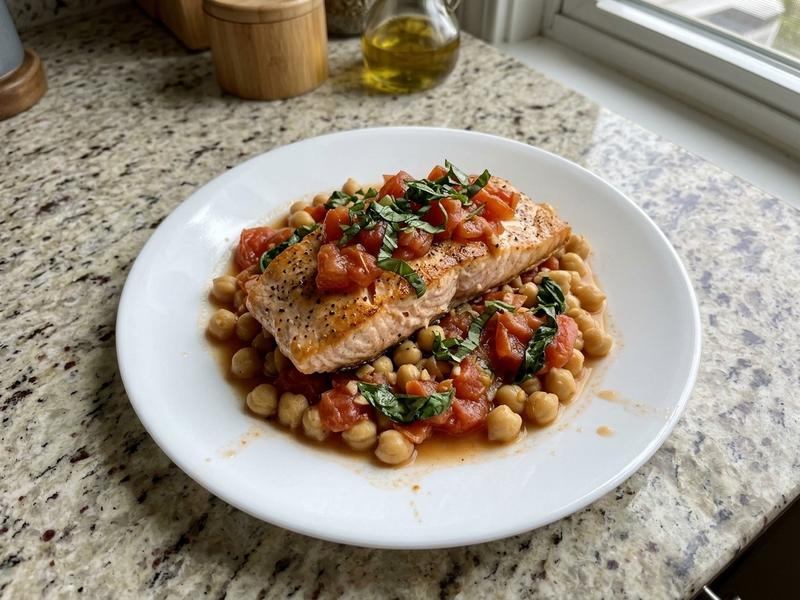 Tomato-Basil Salmon with Garbanzo Beans