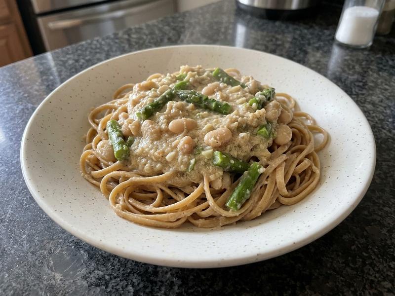 Vegetarian White Bean Alfredo with Linguine