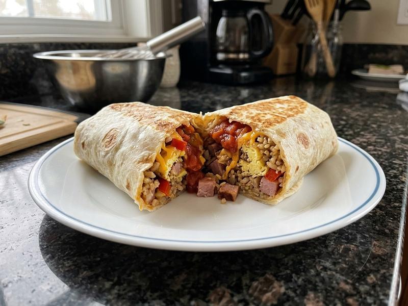 Ham and Rice Breakfast Burrito